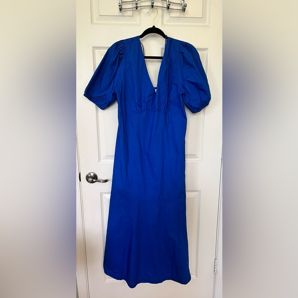 LOFT Blue Puff Sleeve Plunge Sundress